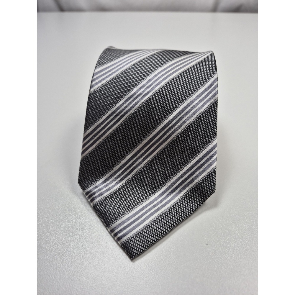 SETAZONE Tie Mens One Size Gray Striped 100% Silk Jacquard Pointed Hand Made